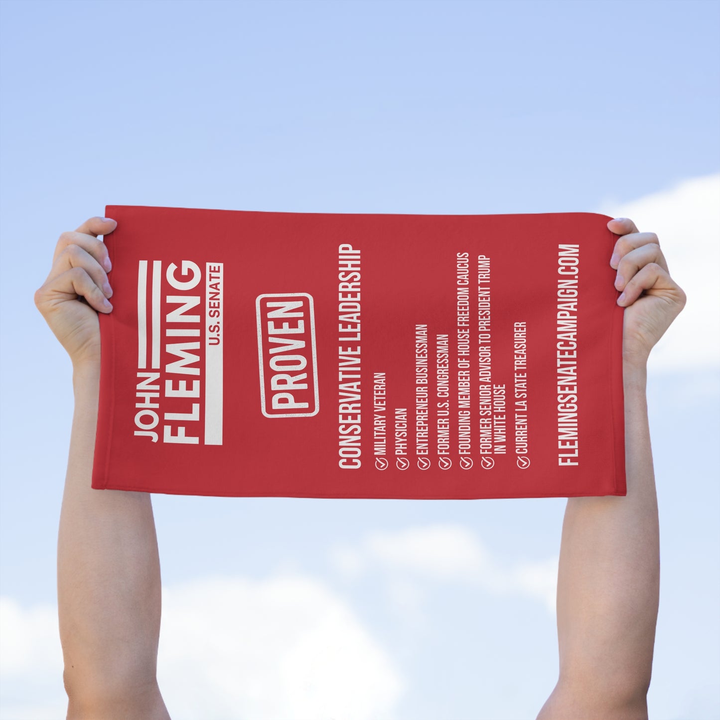 John Fleming for US Senate Rally Towel | Official Fleming for Senate Merchandise | Summer Campaign Merchandise | Event Essential |Political Events Swag