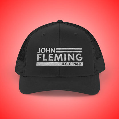 John Fleming U.S. Senate 2026 Black with White Logo Snapback Hat | Louisiana Conservative Embroidered Hat | Republican Hat Embroidered